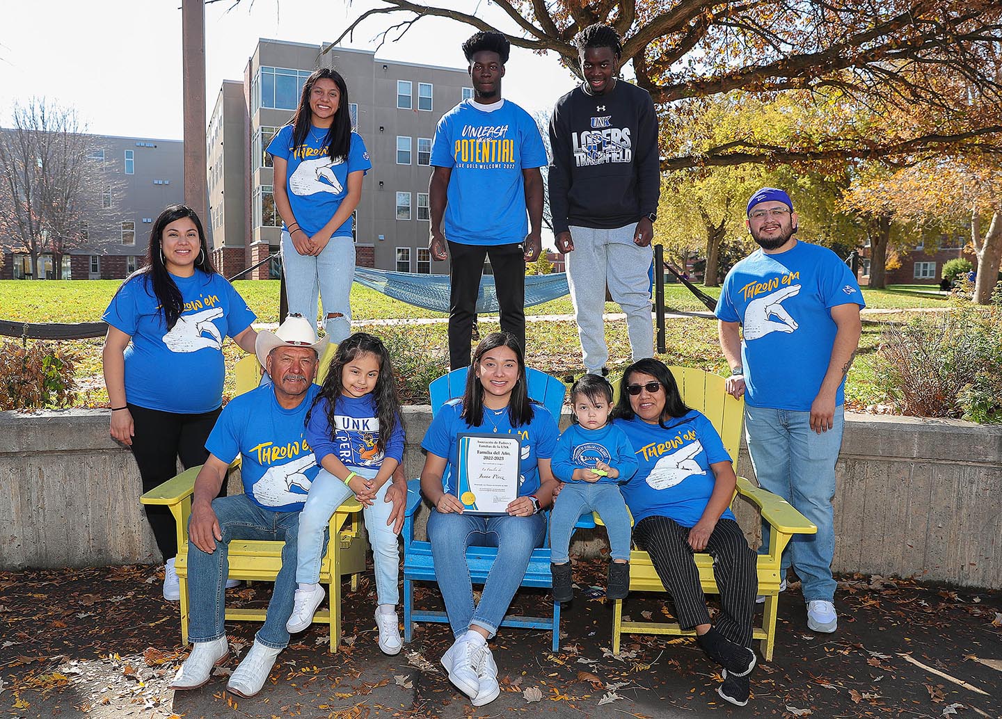 Juana Perez, front center, and her family were recognized Saturday as the Family of the Year by the UNK Parent and Family Association and Office of Student and Family Transitions. (Photo by Erika Pritchard, UNK Communications)
