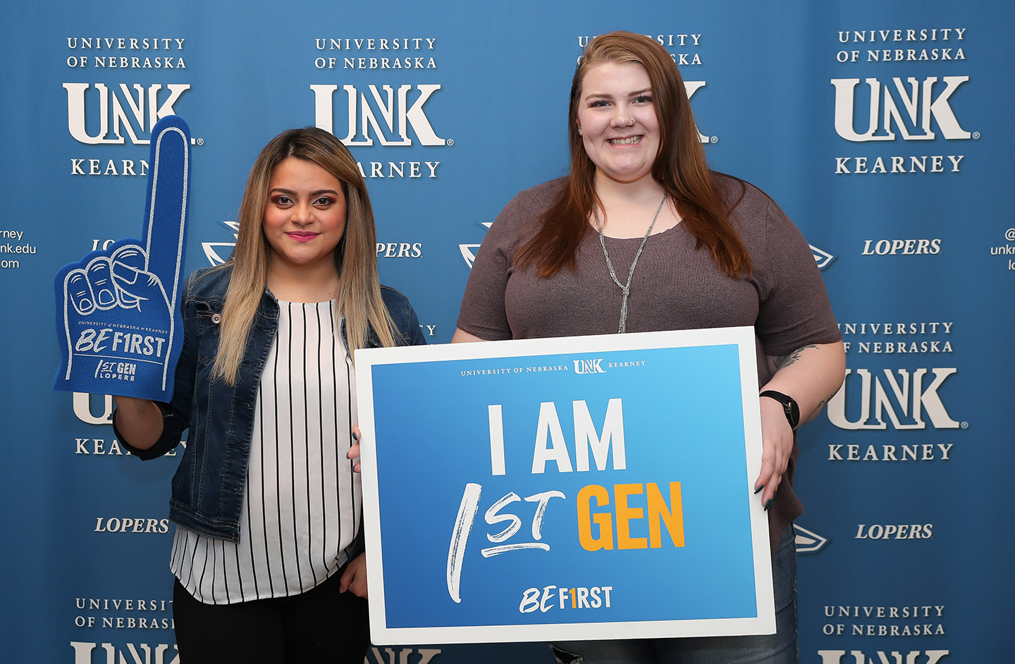 Sierra McKenny, right, is president of the First Gen Lopers student organization at UNK.