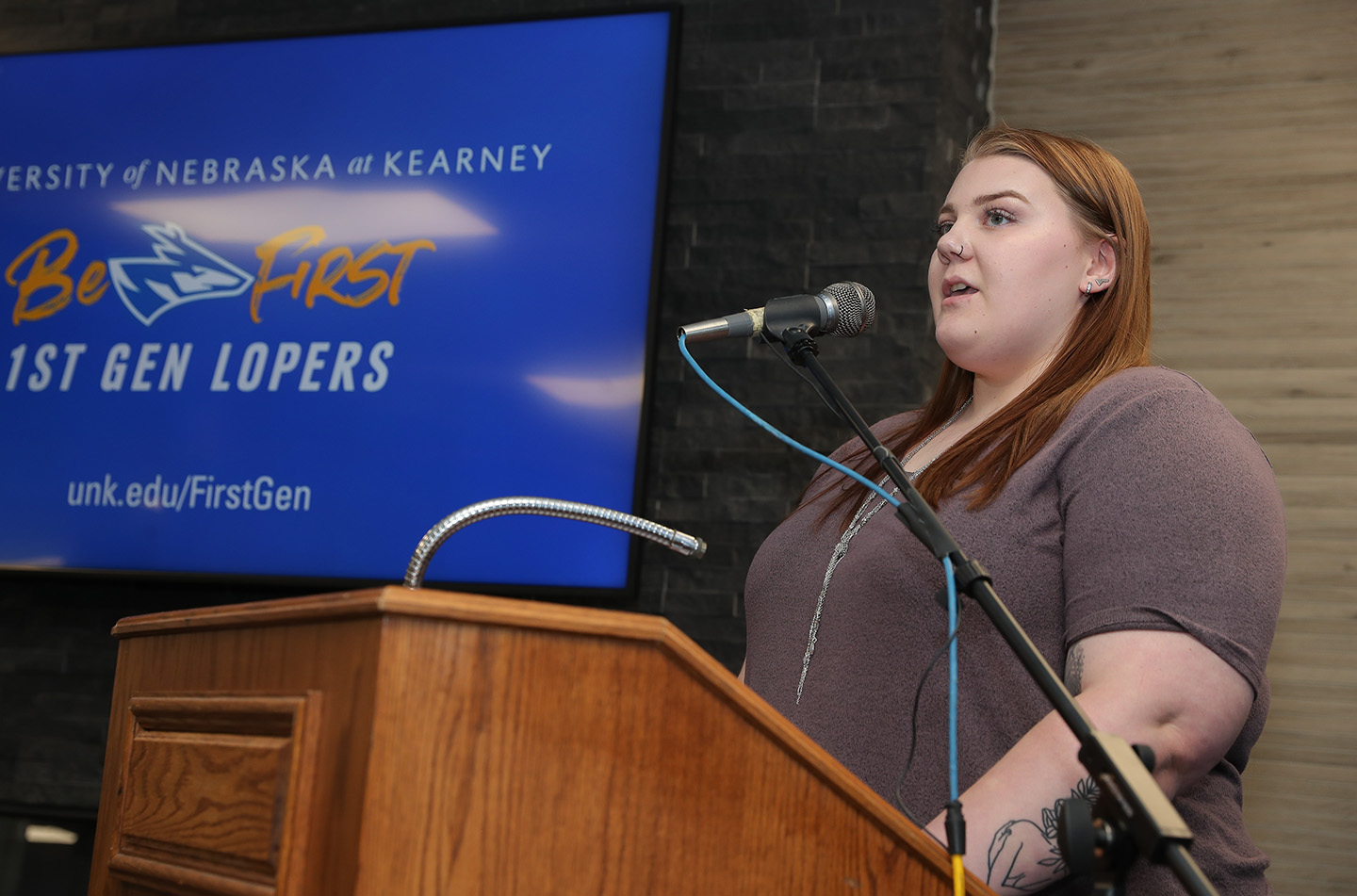 Sierra McKenny speaks during last year's First Gen Day celebration on campus.