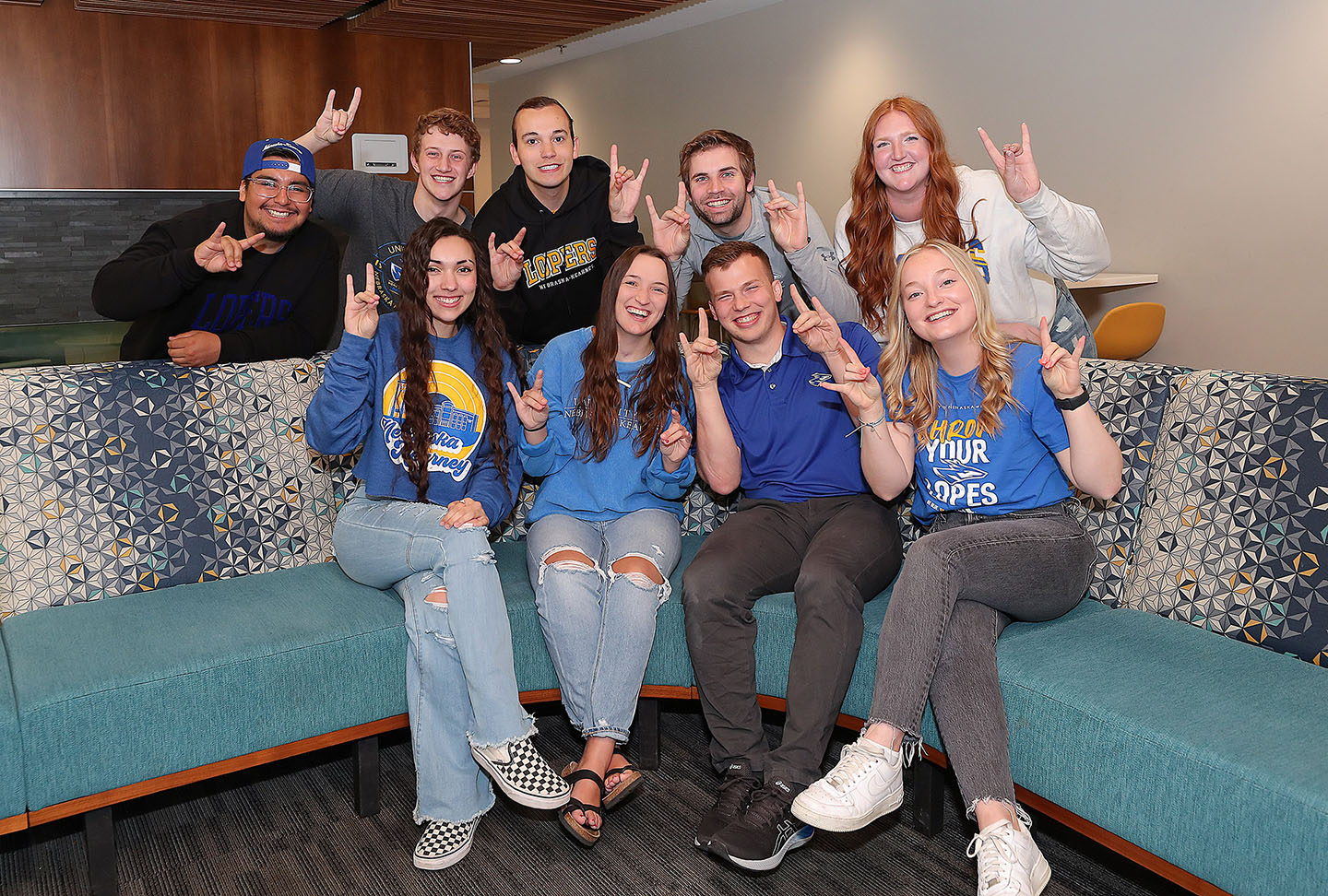 Aidan Weidner, back row second from right, is pictured last summer with the other New Student Enrollment leaders at UNK. (Photo by Erika Pritchard, UNK Communications)