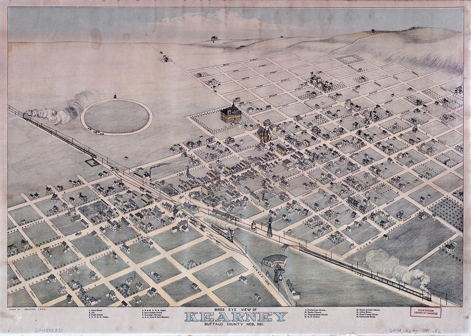 This illustration provides an aerial view of Kearney in 1881. (Library of Congress)