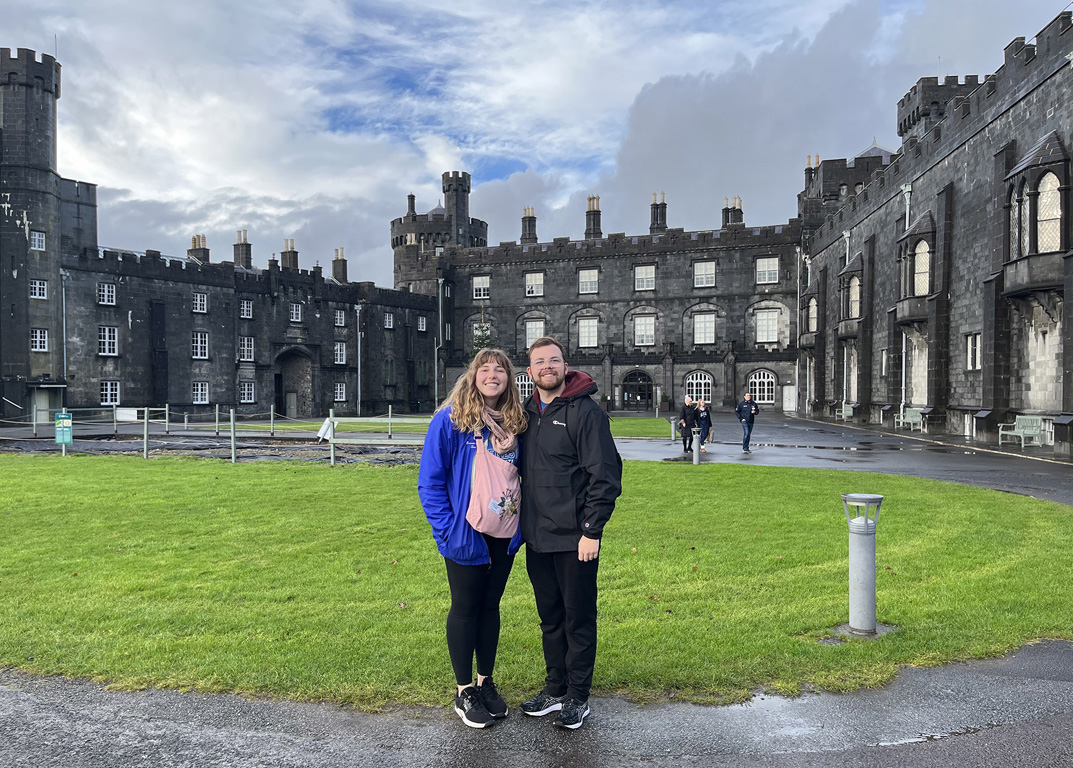 UNK students Emma Schroeder and Sam Heitz are pictured at Kilkenny Castle in Ireland.