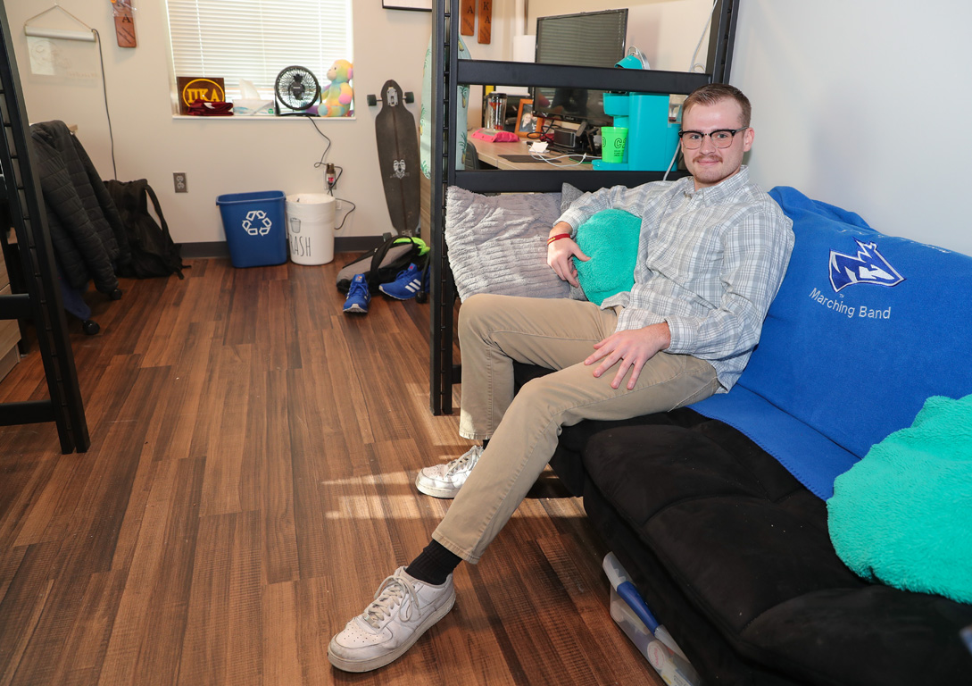 UNK senior Connor Morrison is pictured inside his room at Martin Hall.