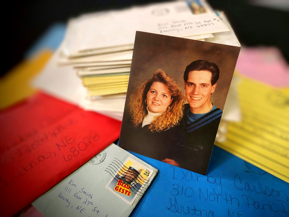 UNK faculty members Kim and Darby Carlson still have the letters they sent each other during college. (Photo by Todd Gottula, UNK Communications)