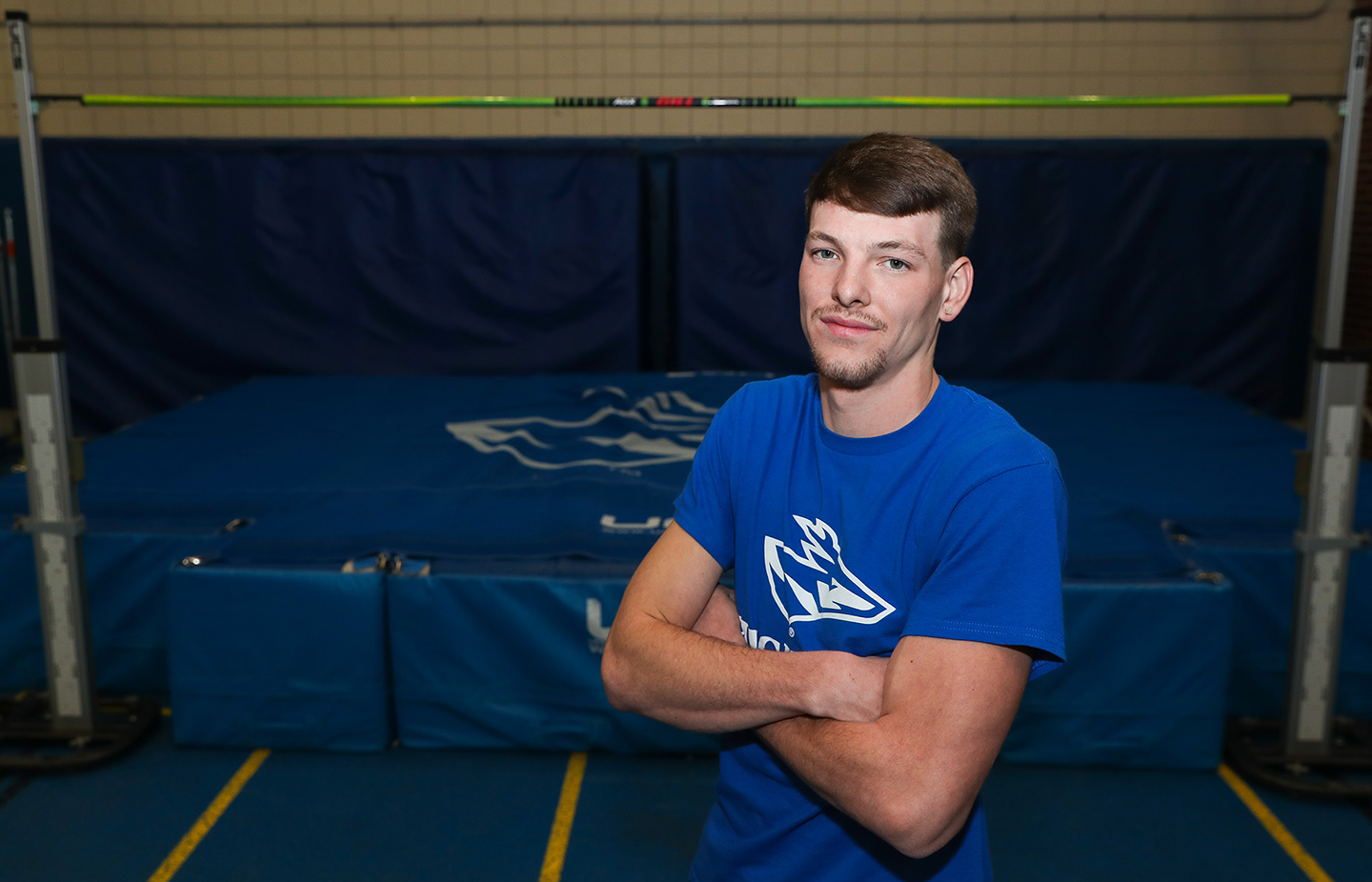 Brayden Sorensen holds the indoor and outdoor high jump records at UNK. The three-time All-American is competing in his fifth NCAA Division II Championship this weekend. (Photo by Erika Pritchard, UNK Communications)