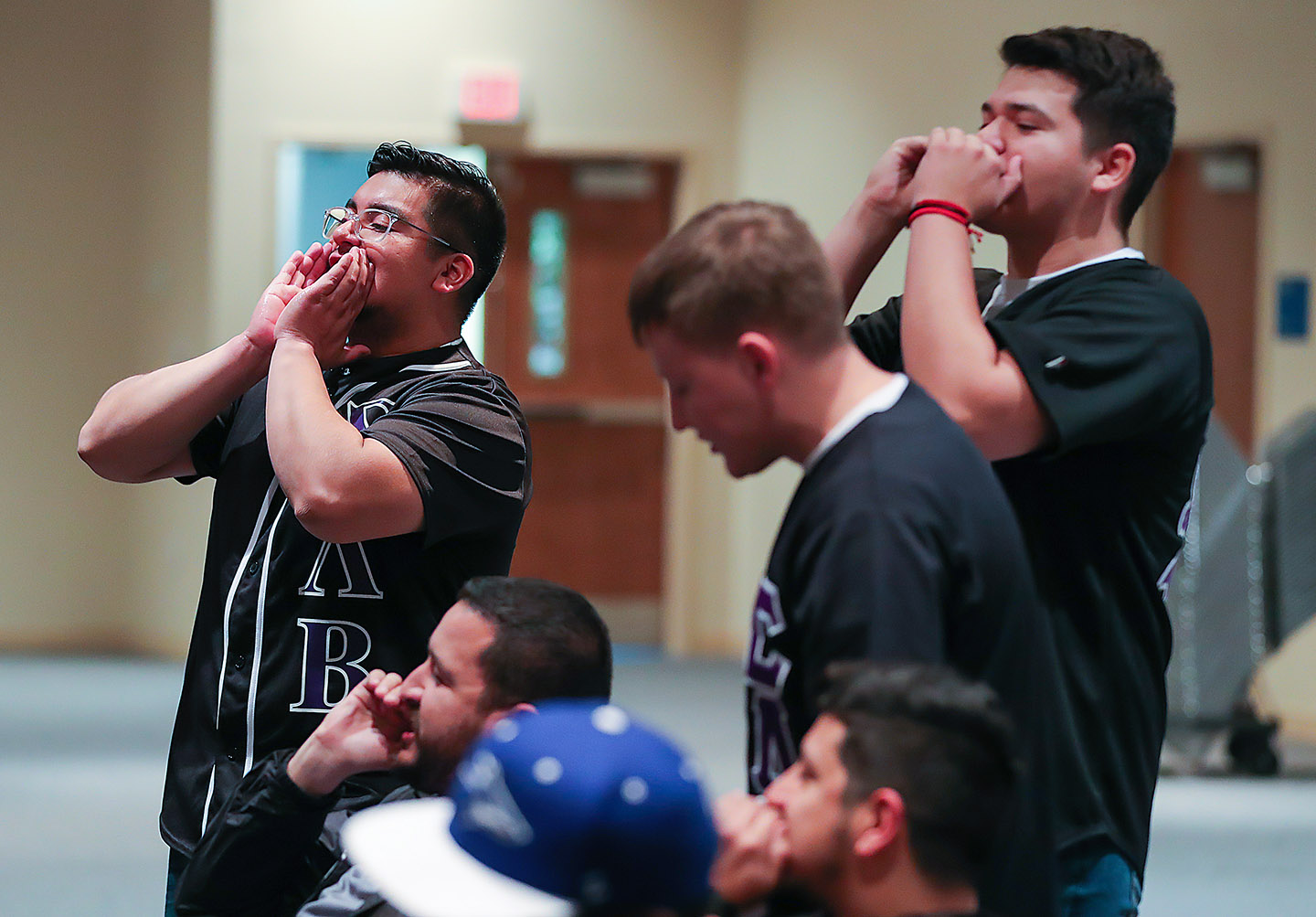 Jose Arredondo, back left, and other members of the Sigma Lambda Beta fraternity are pictured last fall during the UNK Multicultural Greek Council’s annual yard show.