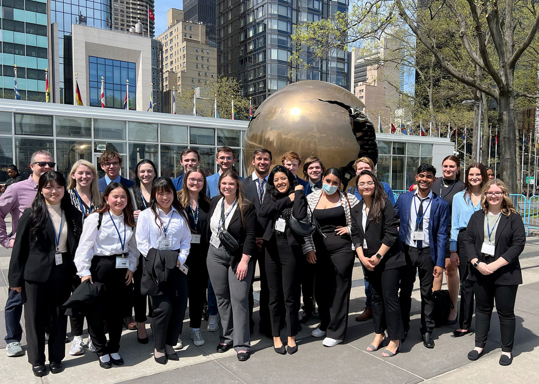 Twenty-one UNK students attended last month’s National Model United Nations Conference in New York City. They won two awards at the competition – best position paper and honorable mention delegation. (Courtesy photos)