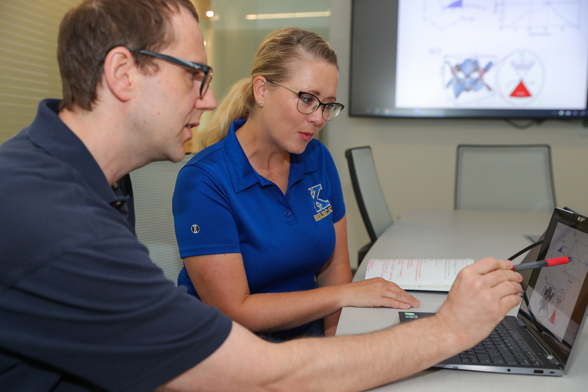 UNK assistant professor of physics Aleksander Wysocki and Kearney High School chemistry teacher Alison Klein collaborate on a quantum materials project this summer. (Photos by Erika Pritchard, UNK Communications)