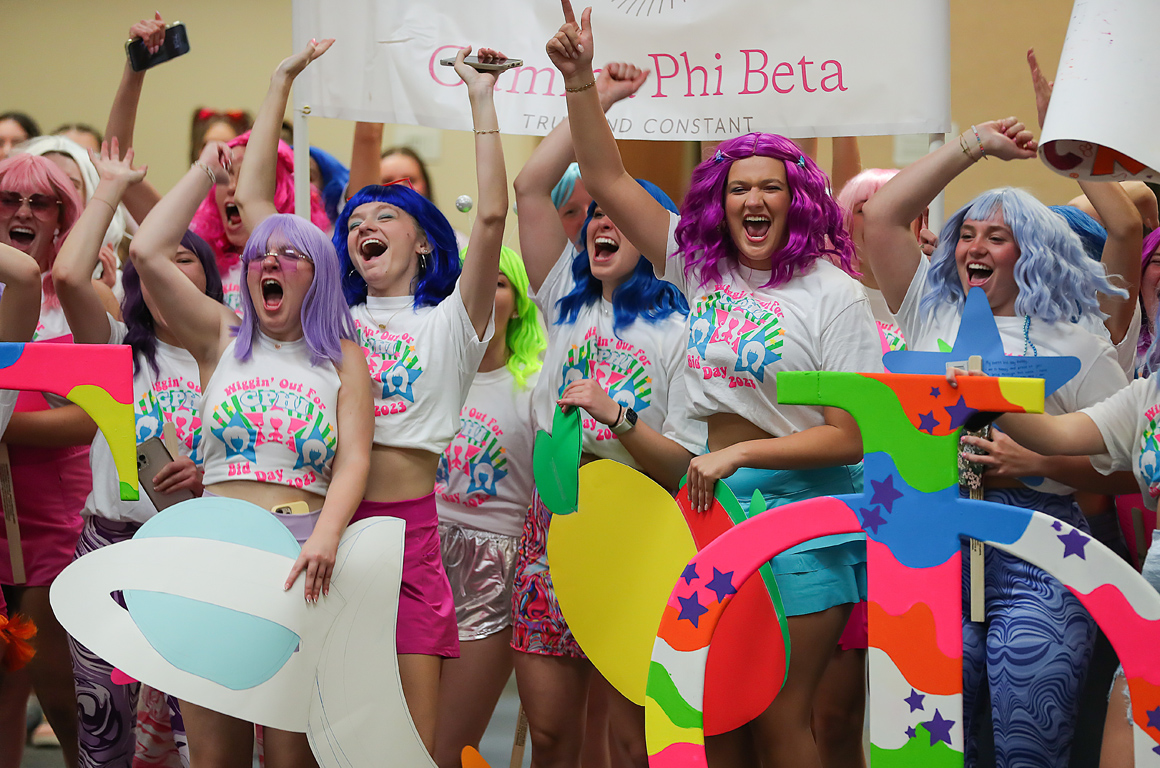 The Gamma Phi Beta sorority is pictured during UNK Bid Day earlier this month.