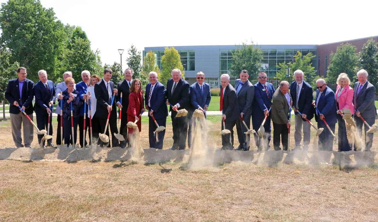 Representatives from the University of Nebraska, major donors and other officials participate in a ceremonial groundbreaking Tuesday afternoon for the UNK-UNMC Rural Health Education Building in Kearney. (Photos by Todd Gottula, UNK Communications)