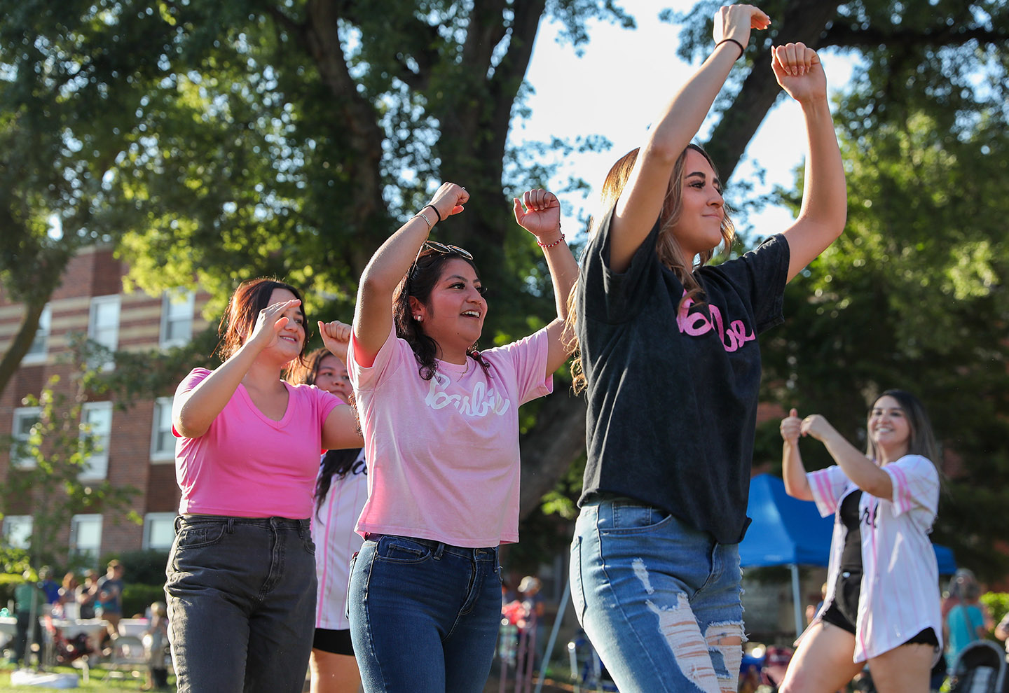 Brittany Chavez, front right, and other members of the Sigma Lambda Gamma sorority perform during UNK’s annual Blue and Gold Showcase last August.