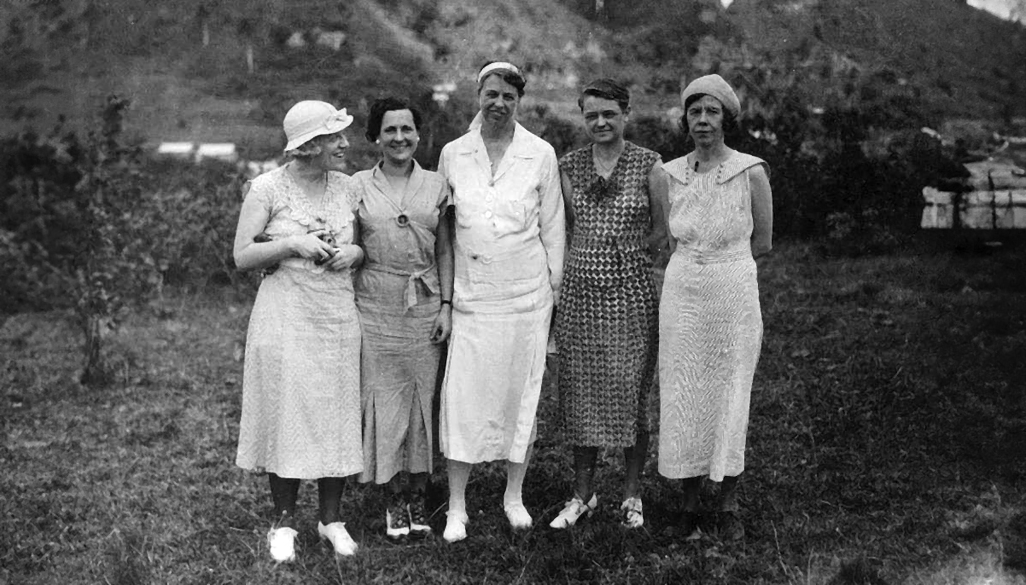 Bess Furman Armstrong, right, is pictured with First Lady Eleanor Roosevelt, center, and fellow reporters during a 1934 trip to Puerto Rico. (National Archives)