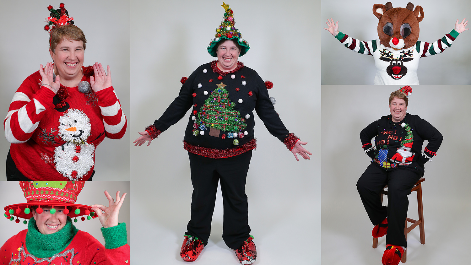 Heather Rhinehart has close to 30 Christmas outfits, allowing her to spread holiday cheer all month. (Photos by Erika Pritchard, UNK Communications)