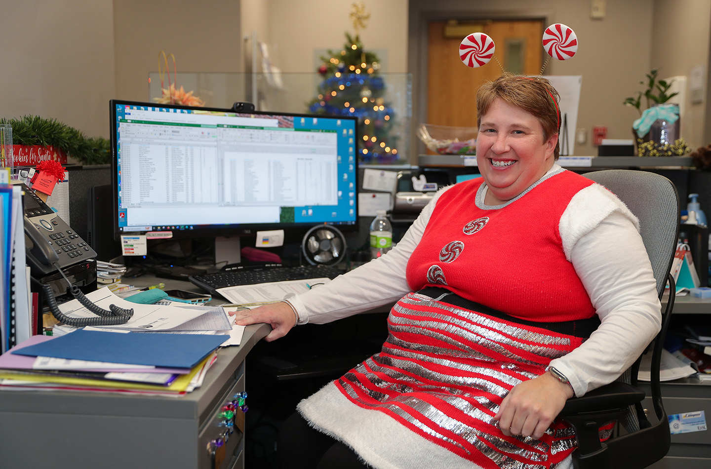 Office associate Heather Rhinehart makes sure everyone at UNK Online and Graduate Studies has plenty of holiday spirit.