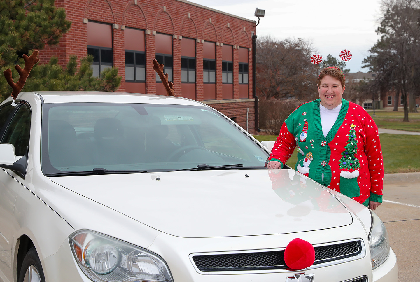 Heather Rhinehart even dresses her car up for the holidays.