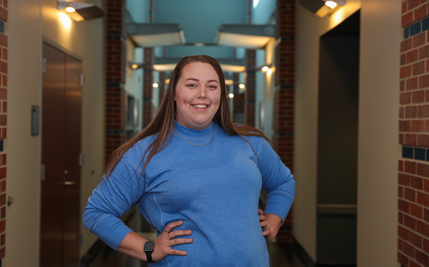 Layce Mayhew graduates from UNK on Friday with a bachelor’s degree in family science and a minor in behavioral and mental health. She’ll start the master’s program in clinical mental health counseling next month. (Photo by Erika Pritchard, UNK Communications)