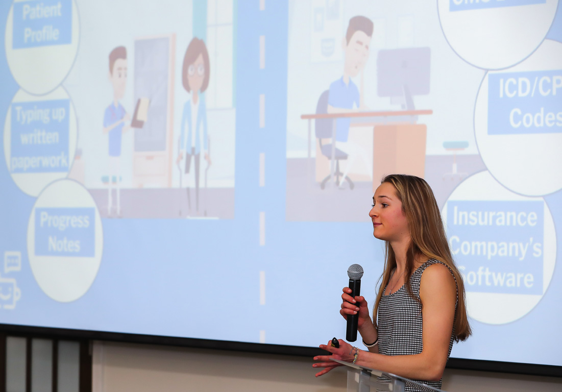 Alexis Bernthal presents her plan for Physpeak, the medical billing software she’s developing, during Tuesday evening’s Big Idea Kearney competition.