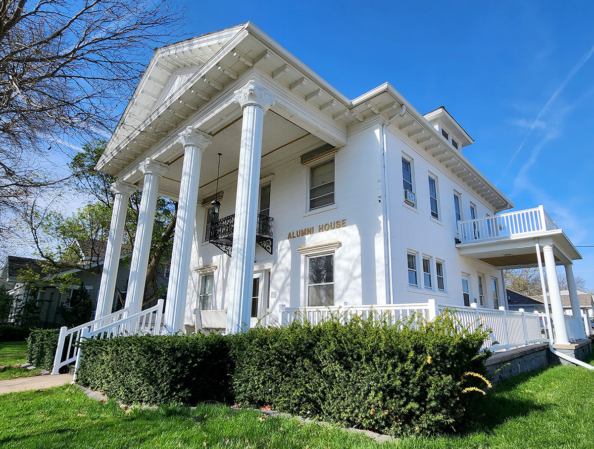 The UNK Alumni House was built in 1906 and served as a residence for A.O. Thomas, the founding president of the Nebraska State Normal School at Kearney (now UNK). The house was designed by Nebraska architect George A. Berlinghof in the Neoclassical Revival style and is listed on the National Register of Historic Places for Nebraska. The house will be listed for sale.