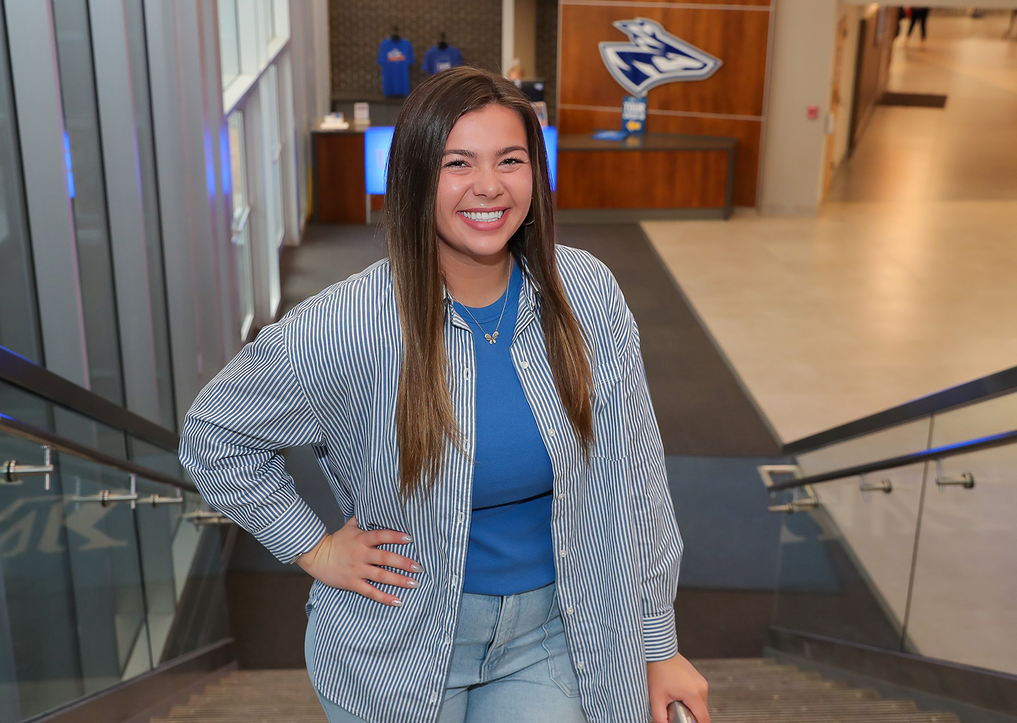 “There’s no way to put into words what UNK has done for me as a person,” Katie Cornelio says. “It’s challenging. It pushes you to be your best. But also you literally have people with you every step of the way to guide you and cheer you on.” (Photo by Erika Pritchard, UNK Communications)