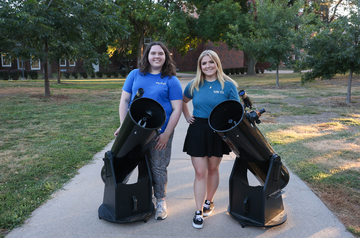 UNK seniors Kim Larbey, left, and Barrett Lee lead the new Astronomy Club on campus. (Photos by Erika Pritchard, UNK Communications)