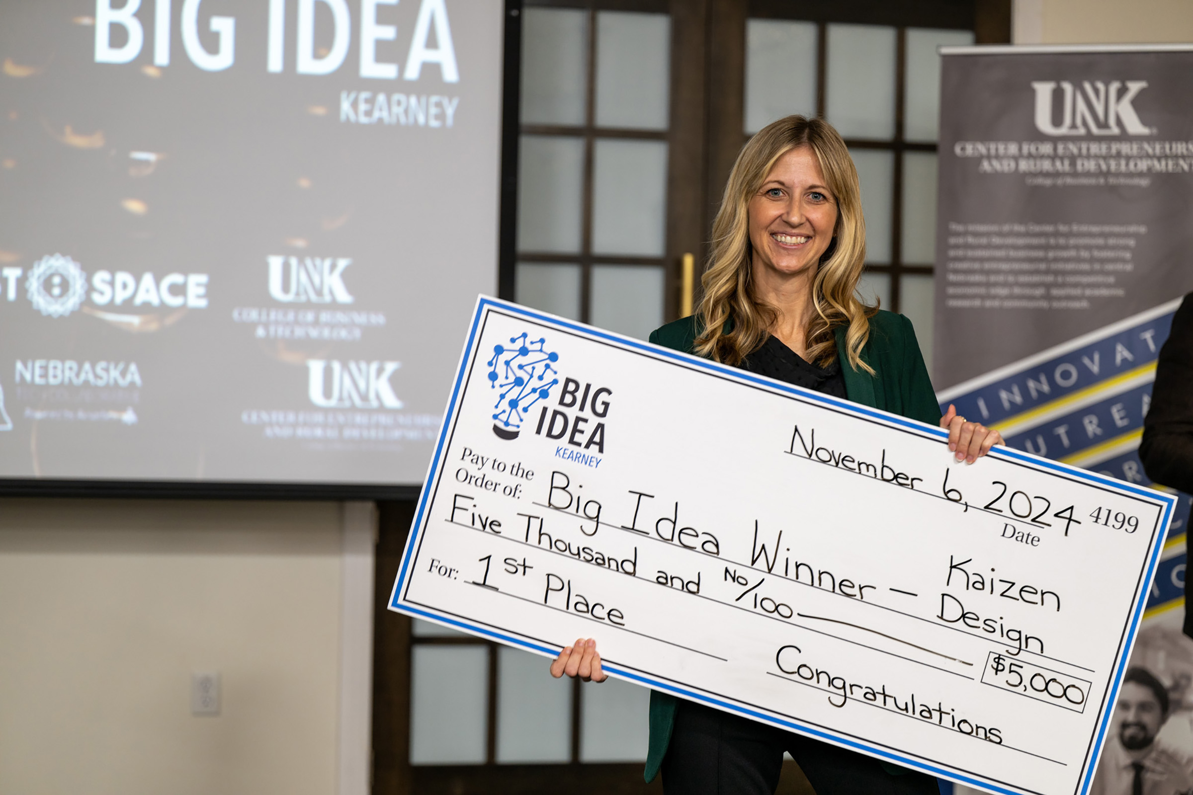 Becky Holden won the Big Idea Kearney business pitch competition with Kaizen Design, software that will help health care providers build better spaces for patients and employees.