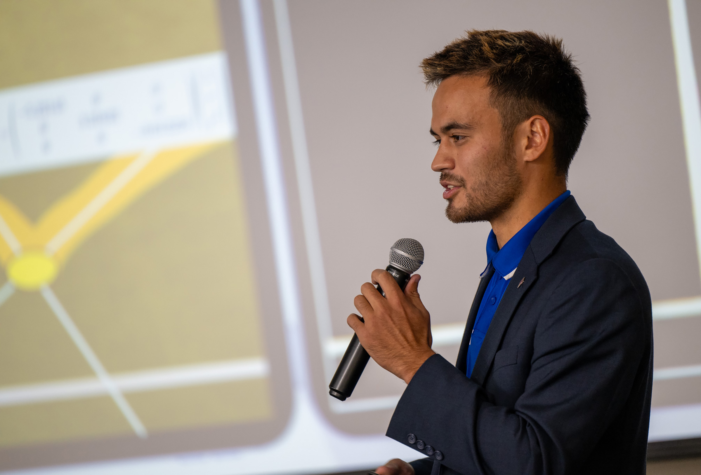 UNK graduate student Aaron Osmond presents his plan for AutoCam Call during Wednesday evening’s Big Idea Kearney competition.