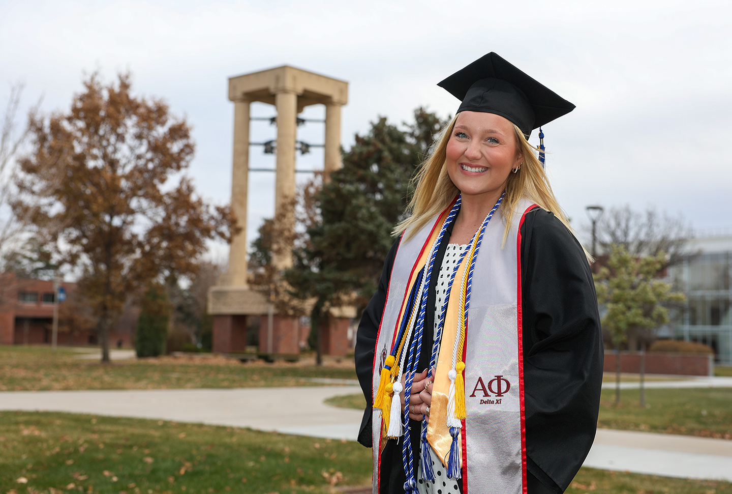 Olivia Lawless graduated from UNK last week with a bachelor’s degree in business administration with a finance emphasis and a minor in marketing/management. She’ll pursue a Master of Business Administration through UNK while working at The Buckle corporate headquarters. (Photo by Erika Pritchard, UNK Communications)