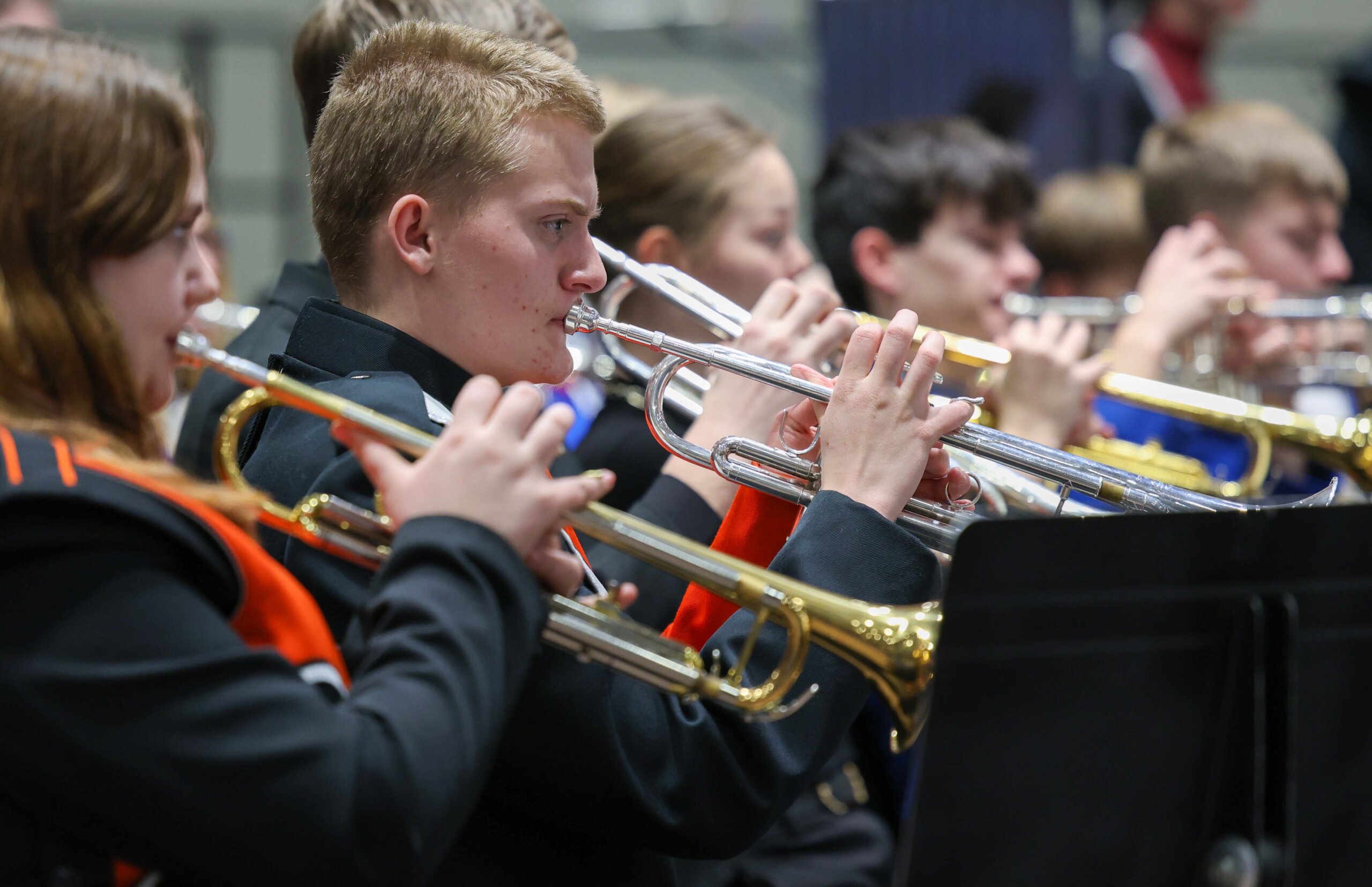 Nebraska high schoolers play musical instruments at a concert at UNK.