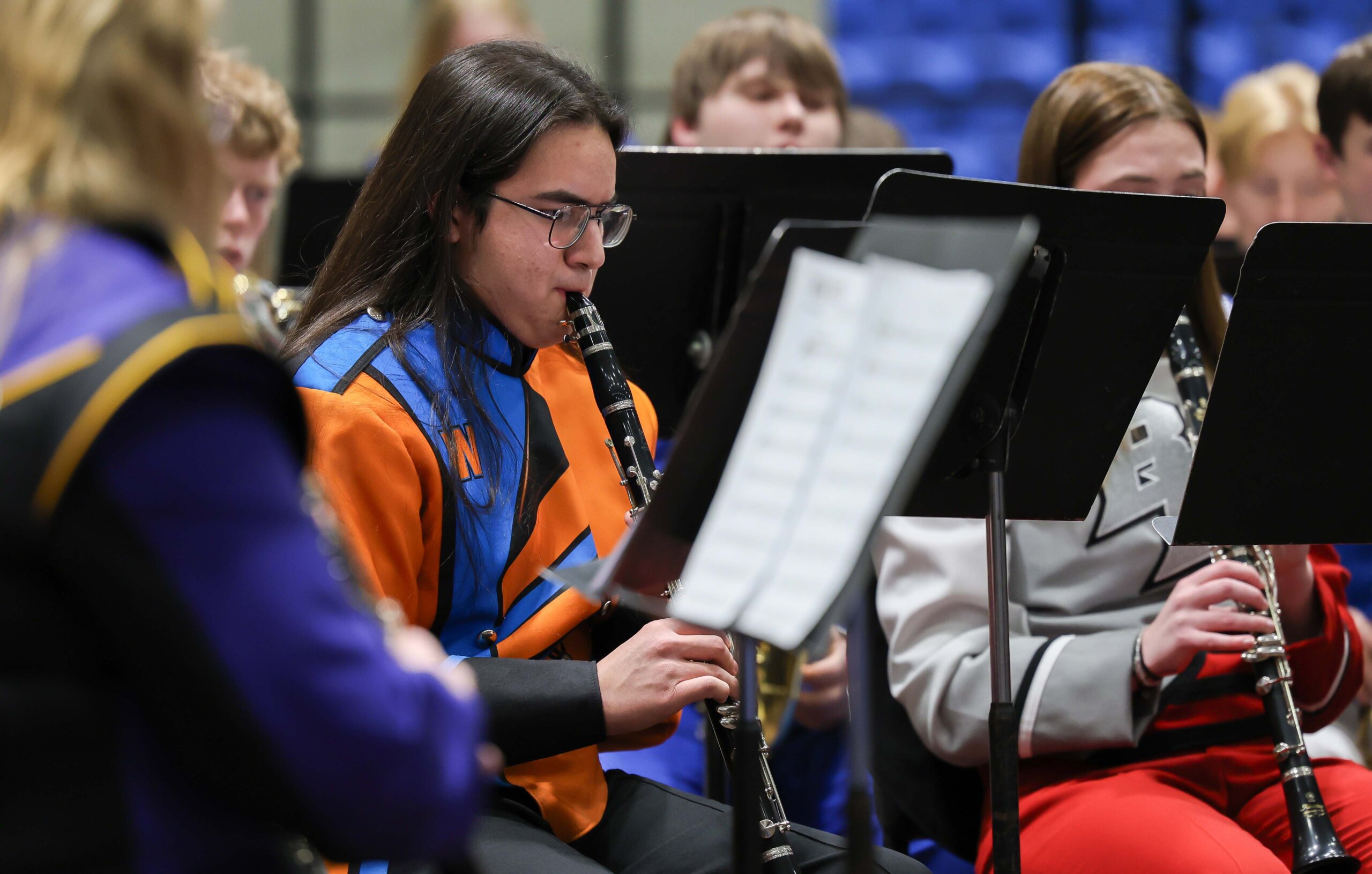 Nebraska high schoolers play musical instruments at a concert at UNK.