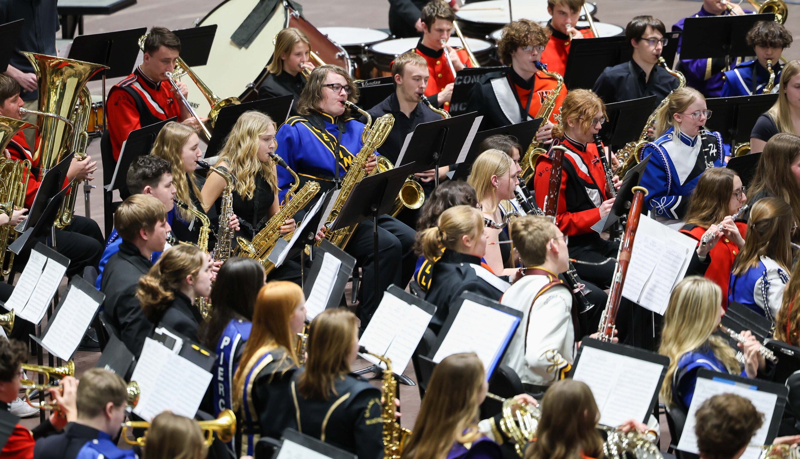 Nebraska high schoolers play musical instruments at a concert at UNK.