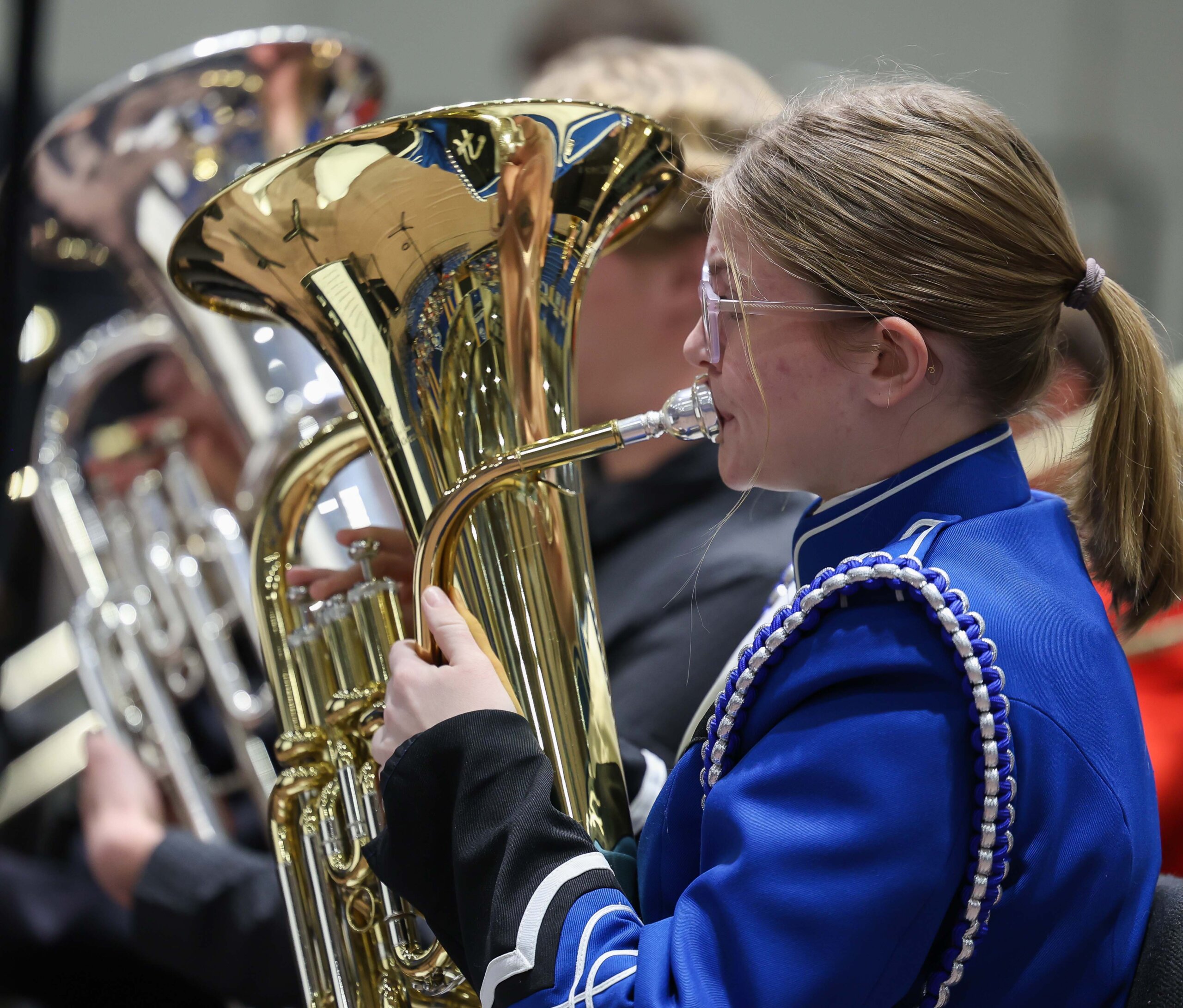 Nebraska high schoolers play musical instruments at a concert at UNK.