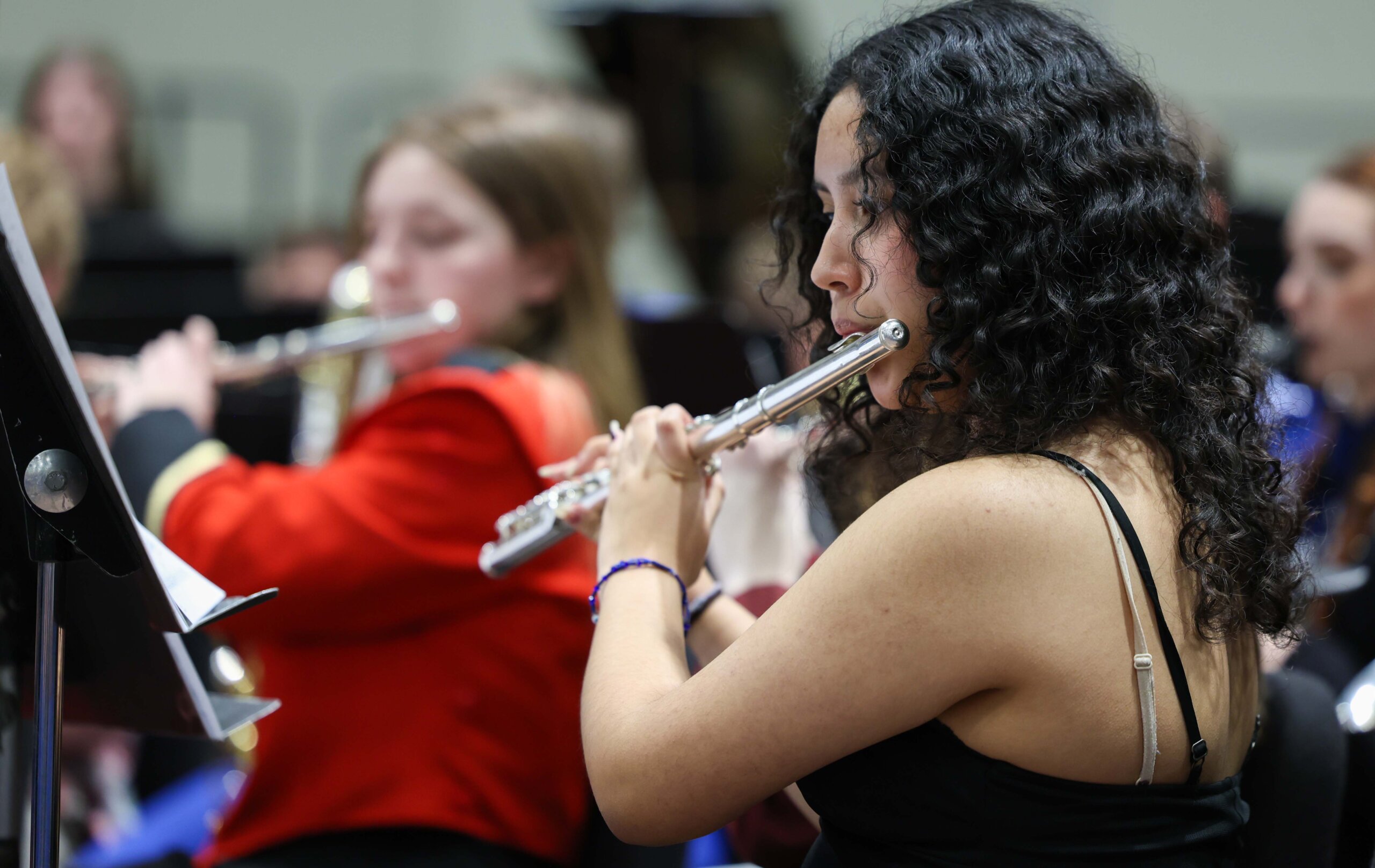 Nebraska high schoolers play musical instruments at a concert at UNK.