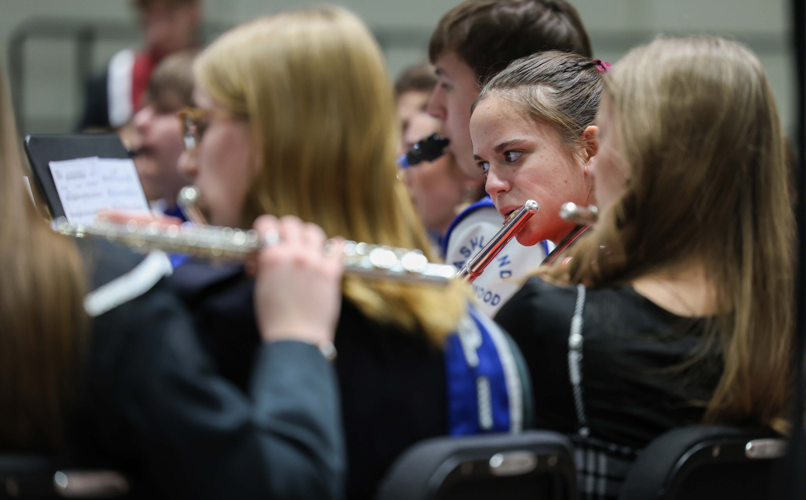 Nebraska high schoolers play musical instruments at a concert at UNK.