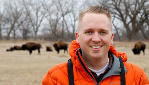 Dustin Ranglack received the Southwood Prize by the British Ecological Society for his paper, “Competition on the Range: Science vs. Perception in a Bison-Cattle Conflict in the Western USA.” (Photo by Corbey R. Dorsey/UNK Communications)