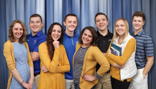 UNK’s New Student Enrollment leaders for 2017 include (front row, left to right): Ahnika Lutz, Omaha; Elenna Leininger, Aurora; Laura Hawk, Ewing; and Katie Benner, Central City; and (second row, left to right) Luke Grossnicklaus, Aurora; Jachob Wiedeburg, Sidney; Alex Hart, Lynch; and Logan Krejdl, Aurora.