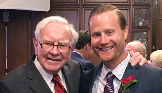 Former Kearney resident and UNK graduate Gregory Verraneault meets with Warren Buffett May 11, when he was honored with the Alice Buffett Outstanding Teacher Award. Verraneault teaches third grade at Fullerton Elementary in Omaha. (Courtesy Photo)