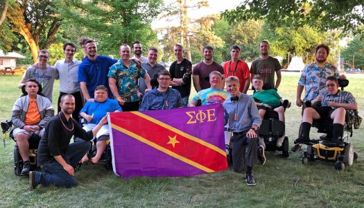 Sigma Phi Epsilon fraternity members at UNK volunteered at a weeklong summer camp at Calvin Crest near Fremont. It is organized by the Muscular Dystrophy Association of Nebraska. (Courtesy photo, MDA of Nebraska)