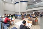 UNK students study and dine inside the newly-renovated Nebraskan Student Union food court. The space soon will see the addition of a large video wall with nine 55-inch LCD displays. (Photo by Corbey R. Dorsey, UNK Communications)
