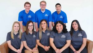The College of Business and Technology Student Ambassadors Program launched last semester to promote UNK and boost enrollment while giving students a chance to develop their leadership skills. Participants are, front row, from left, Kelsey Sloup of Seward, Jessica Temoshek of Kearney, Lindsey Trotter of Arcadia, Neli Morales-Garcia of Hastings and Jessica De La Torre of Lexington and, back row, Nate Kiolbasa of Juniata, Andrew Burival of O’Neill and Austin Chitty of North Platte. (Photo by Corbey R. Dorsey, UNK Communications)