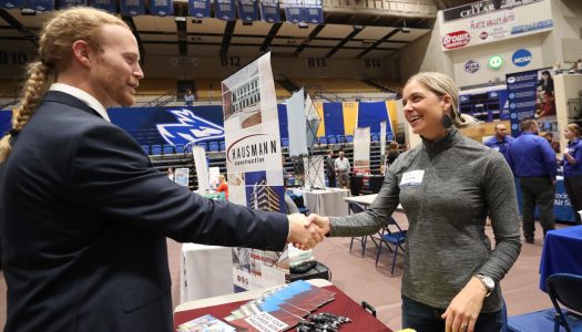 UNK’s spring Career and Graduate School Fair is 12:30-3:30 p.m. Feb. 7 at UNK’s Health and Sports Center. Nearly 100 employers will be on hand looking to hire. The event is free and open to the public. (Photo by Corbey R. Dorsey, UNK Communications)
