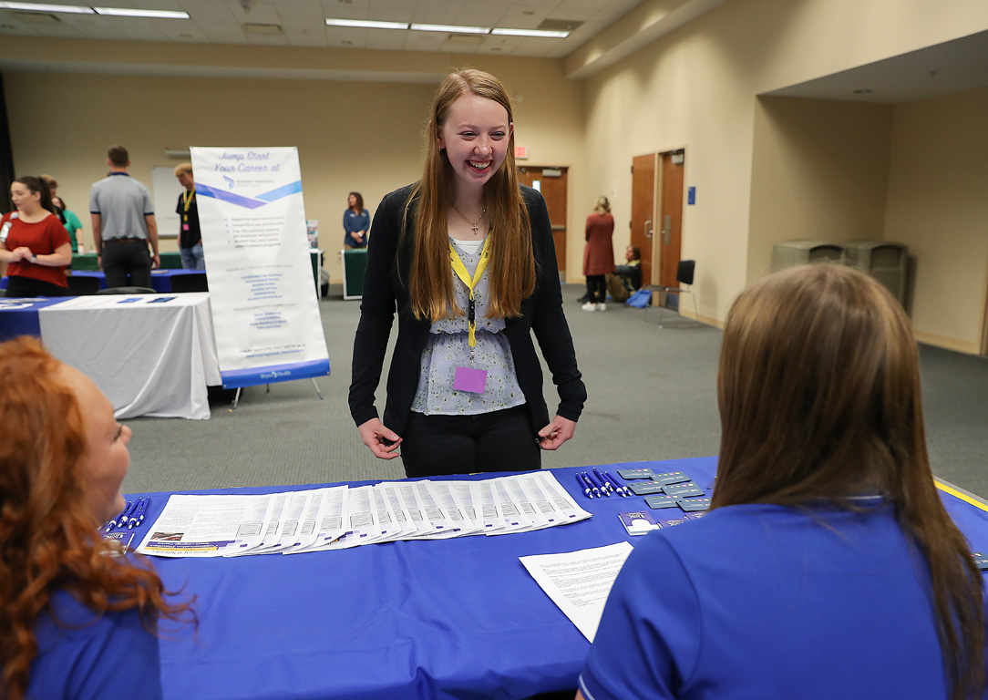 Allisen Jelinek, a senior at Aquinas Catholic High School in David City, was among the more than 450 students in attendance Wednesday during UNK’s annual Health Careers Fair.