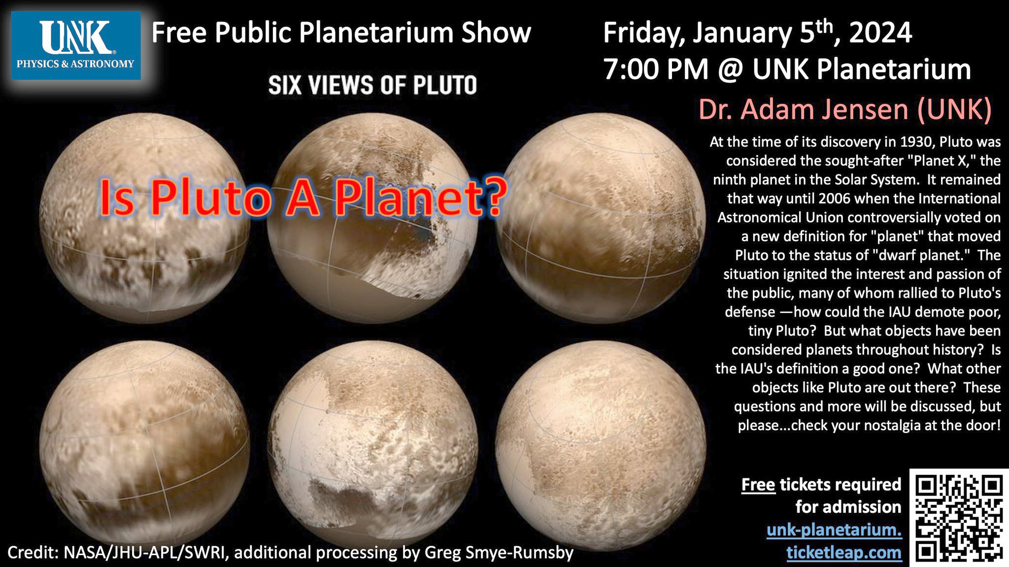 UNK presents Jan. 5 shows on status of Pluto, enigma of