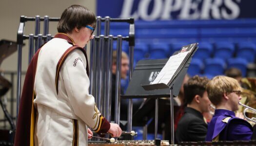 Nebraska high schoolers play musical instruments at a concert at UNK.