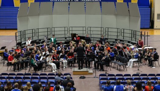 Nebraska high schoolers play musical instruments at a concert at UNK.