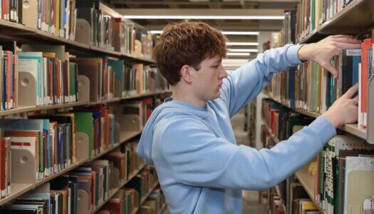 A student worker cleans books at the library.