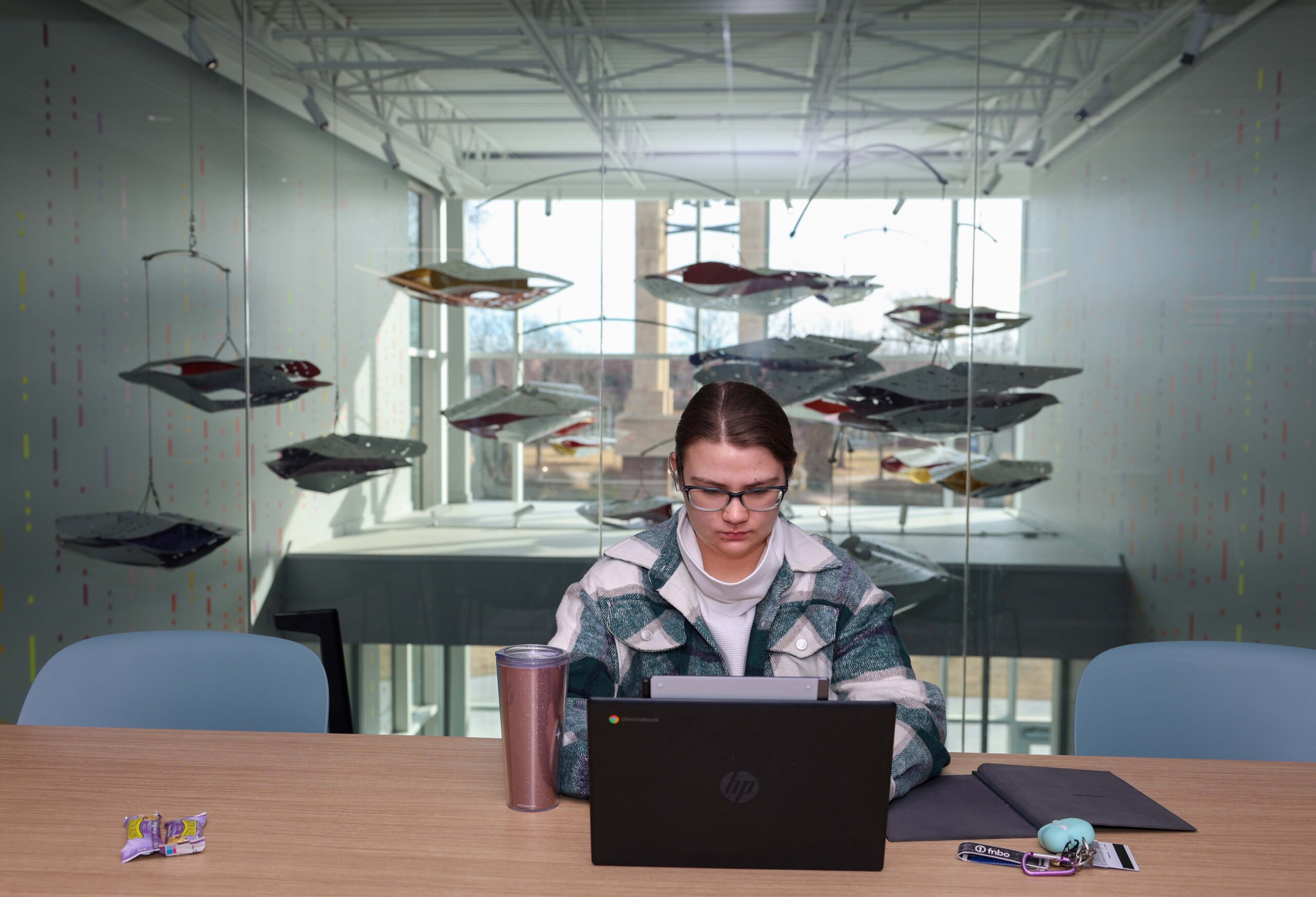 A student studies in the library.