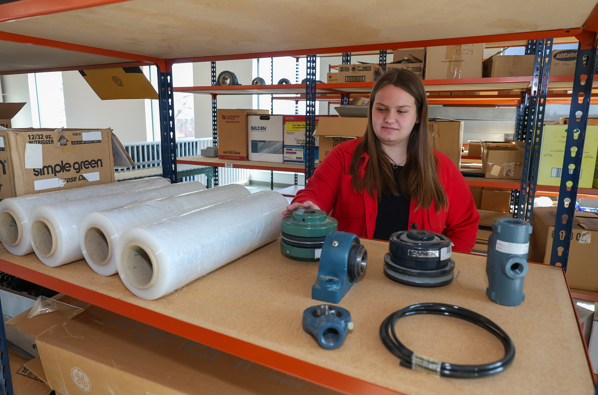 Zarina Flaherty is pictured inside an industrial distribution lab on campus.
