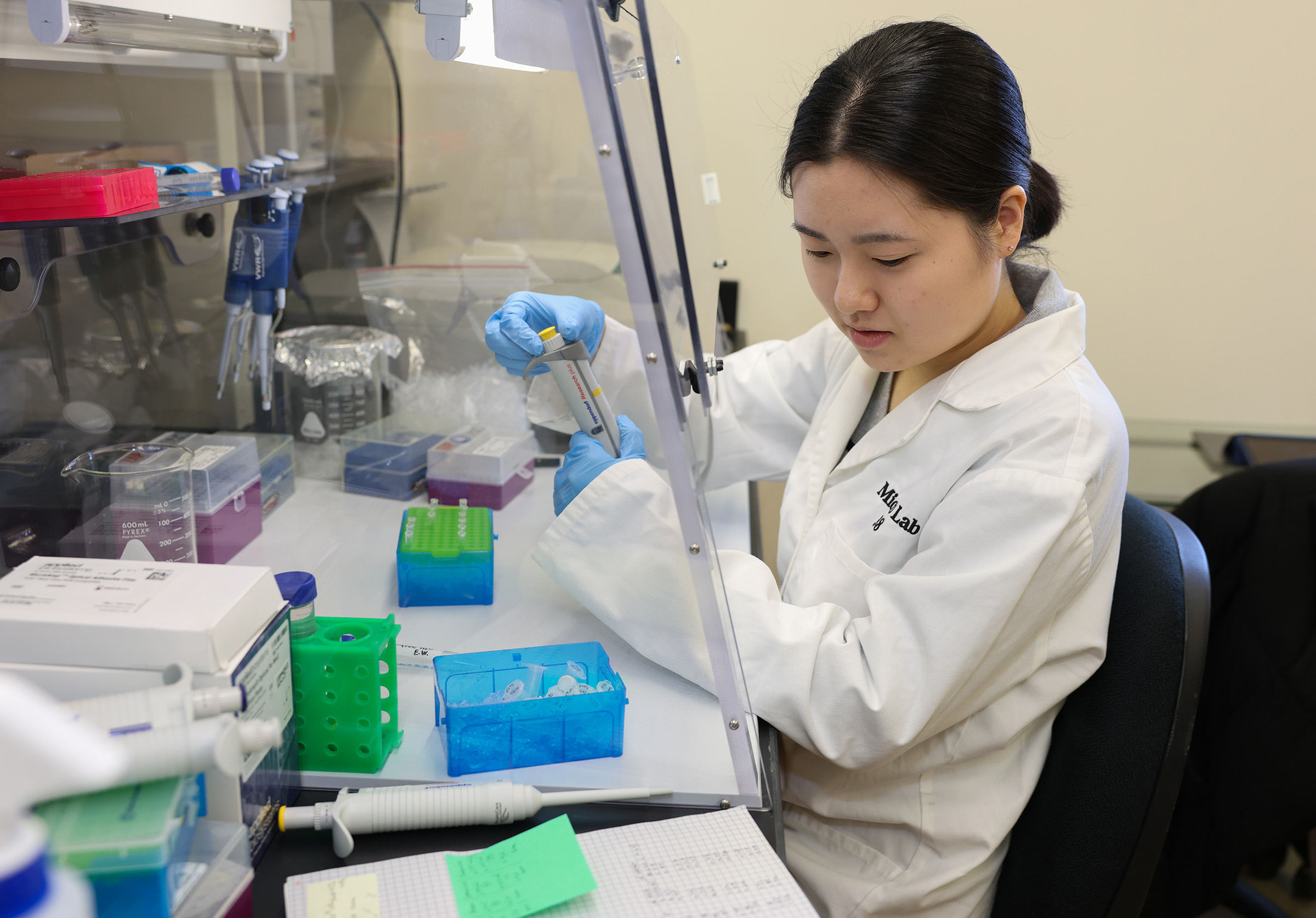 UNK junior Eri Watanabe works in a lab on campus.