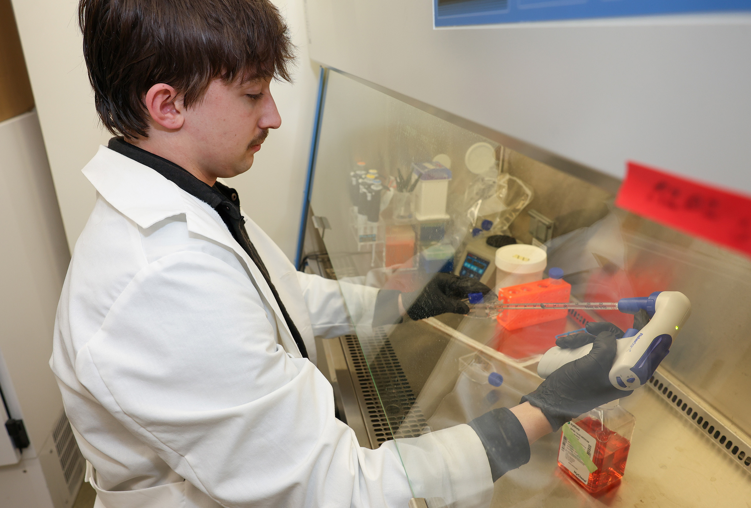 Carter Moss is pictured inside a research lab at UNK.