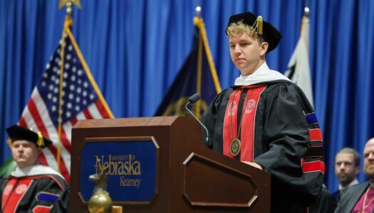 UNK Student Regent Sam Schroeder speaks during the investiture.